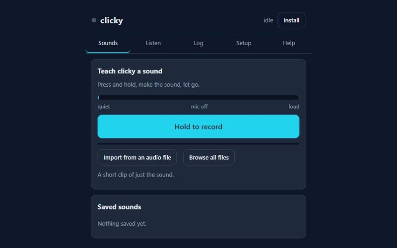 Clicky&rsquo;s recording screen, where you teach it a sound by holding a button while the sound happens